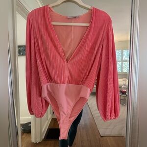 DANNIJO Pink Ribbed 3/4 Sleeve Bodysuit